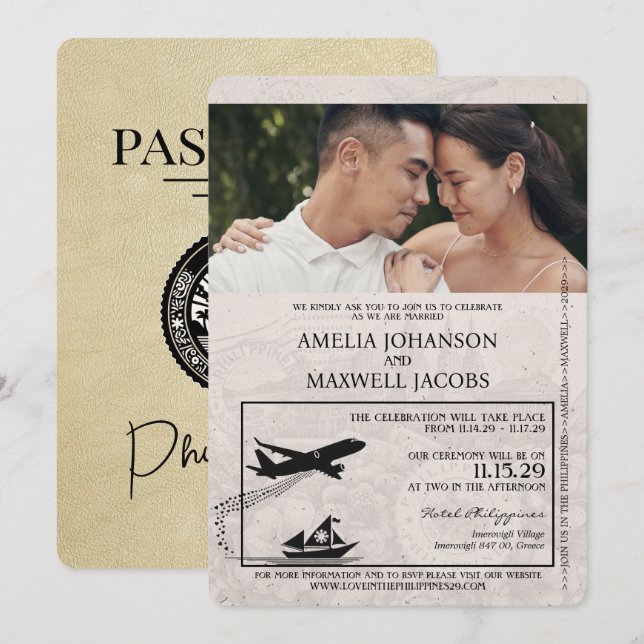 Champagne Philippines Passport Wedding Invitation (Front/Back)