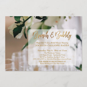 Champagne Photo Brunch & Bubbly Gold Handwriting Invitation