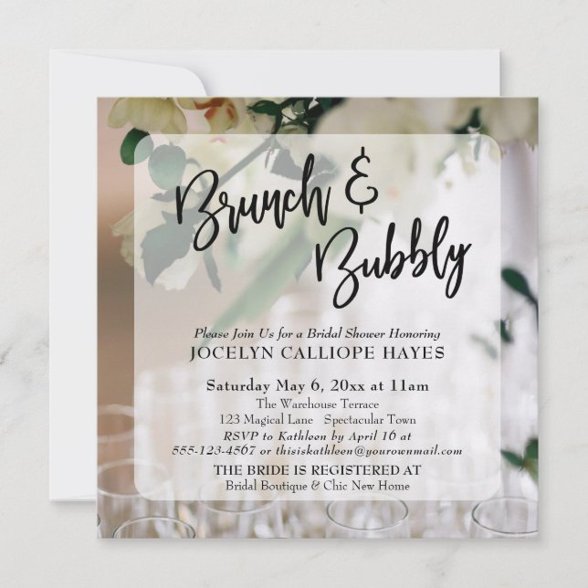 Champagne Photo Brunch & Bubbly Handwriting Invitation (Front)