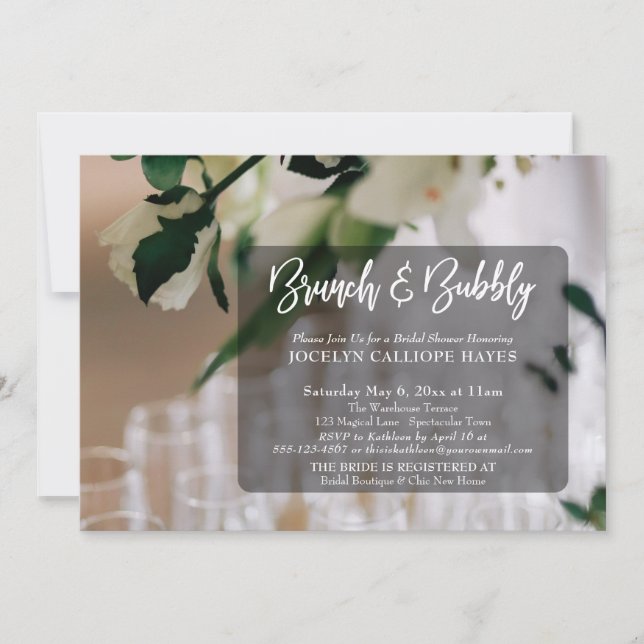Champagne Photo Brunch & Bubbly Handwriting Invitation (Front)