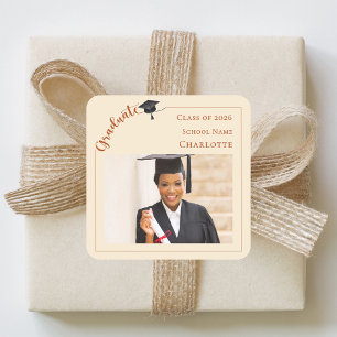 Champagne photo She did it Graduate Square Sticker