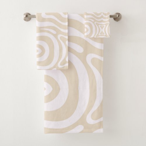 Champagne Pink Abstract Wave Pattern Bath Towel Set