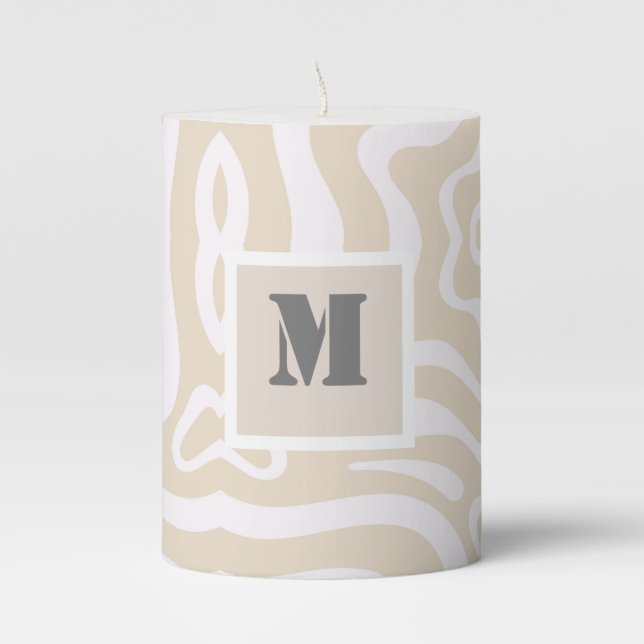 Champagne Pink Abstract Wave Pattern Pillar Candle (Front)