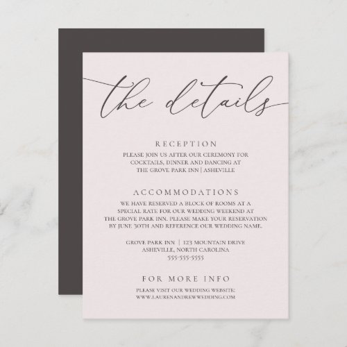 Champagne Pink and Brown Minimalist Wedding  Enclosure Card