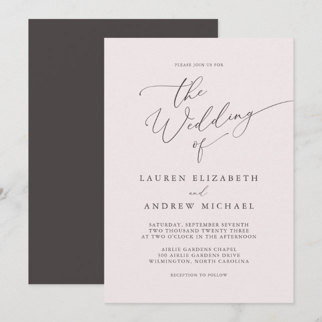 Champagne Pink and Brown Minimalist Wedding Invitation (Front/Back)