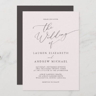 Champagne Pink and Brown Minimalist Wedding Invitation