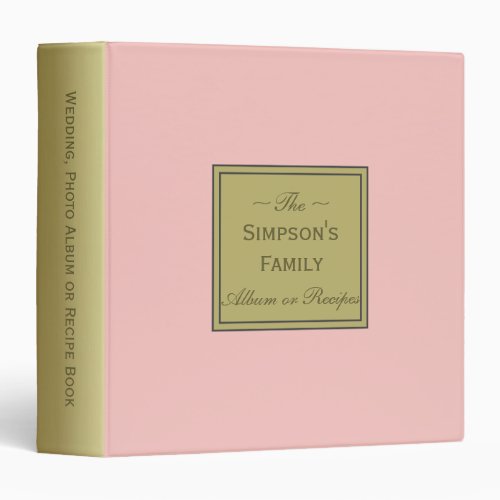 Champagne Pink and Gold for Photo Album or Recipes 3 Ring Binder