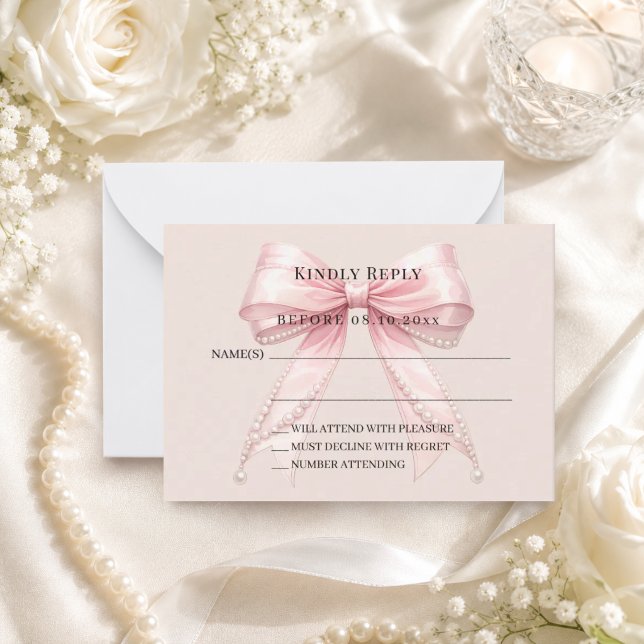 Champagne pink bow response RSVP Note Card (Creator Uploaded)