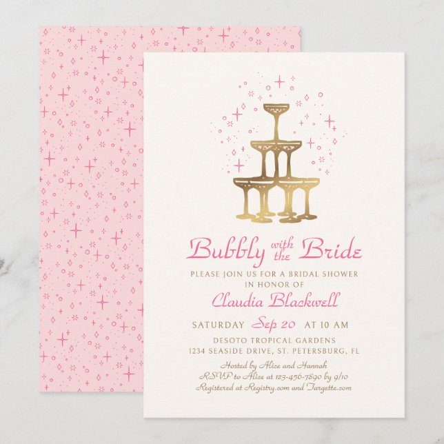 Champagne Pink Bridal Shower Invitation (Front/Back)