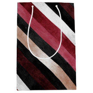 Champagne Pink Burgundy Black Stripe Bridal Shower Medium Gift Bag