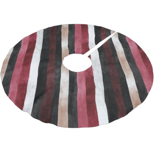 Champagne Pink Burgundy Black Stripes   Brushed Polyester Tree Skirt