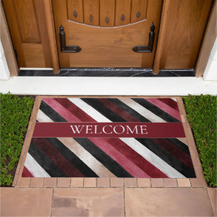 Champagne Pink Burgundy Black Stripes Doormat