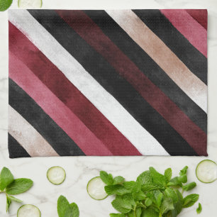 Champagne Pink Burgundy Black Stripes Kitchen Towel