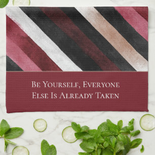 Champagne Pink Burgundy Black Stripes Kitchen Towel