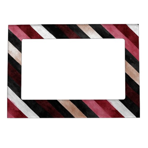 Champagne Pink Burgundy Black Stripes Magnetic Frame