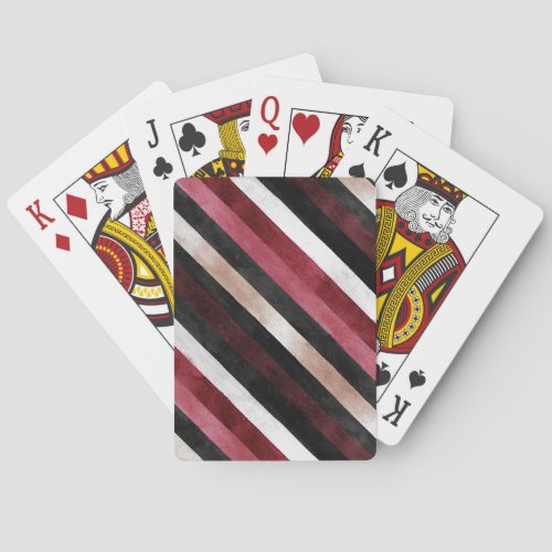 Champagne Pink Burgundy Black Stripes   Poker Cards