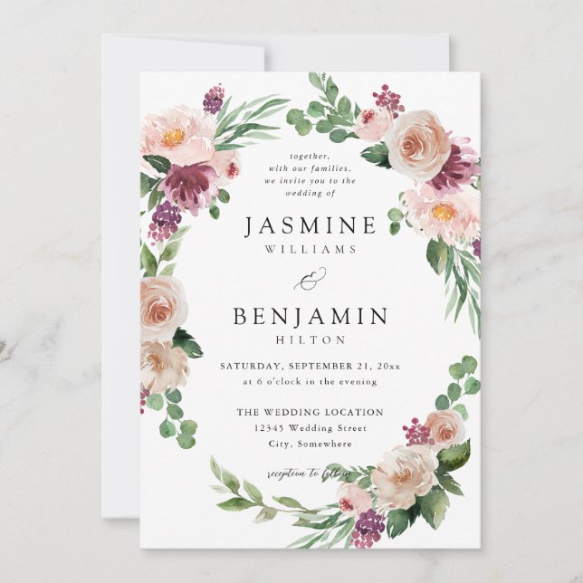 Champagne & Pink Floral 4 Invitation (Front)