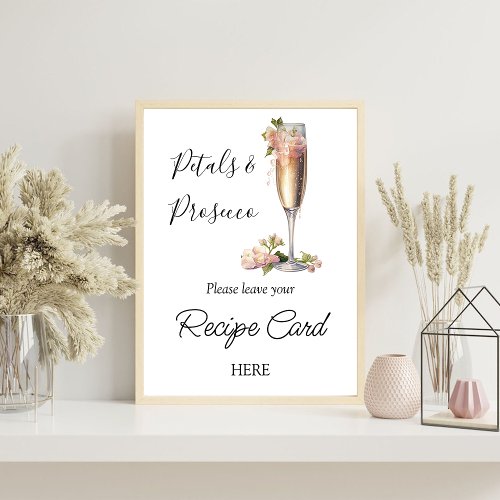 Champagne Pink Floral Bridal Shower Recipe Request Poster