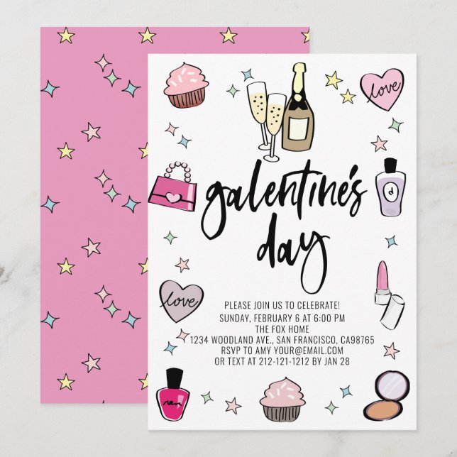 Champagne Pink Galentine's Day Party Invitation (Front/Back)