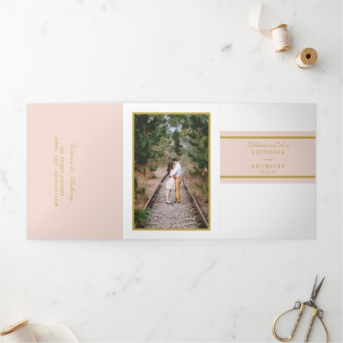 Champagne Pink  Gold Modern Wedding Suite Tri_Fold Invitation