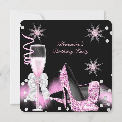 Champagne Pink High Heels Birthday Party Invitation