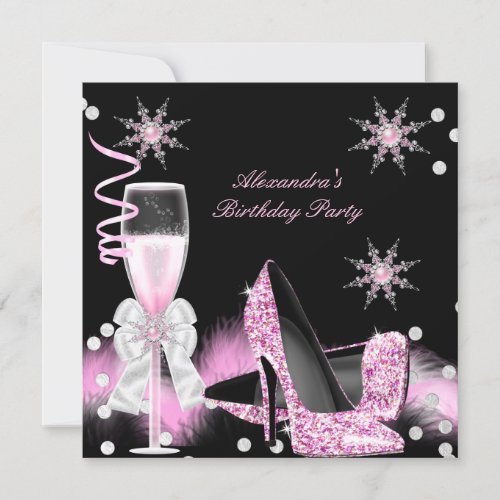 Champagne Pink High Heels Birthday Party Invitation