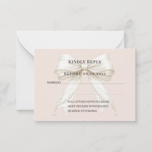 Champagne pink ivory bow response RSVP Note Card