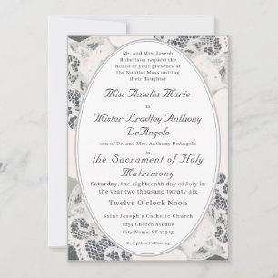 Champagne Pink Lace Catholic Wedding Invitation