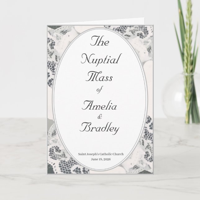 Champagne Pink Lace Catholic Wedding Mass  Program (Front)