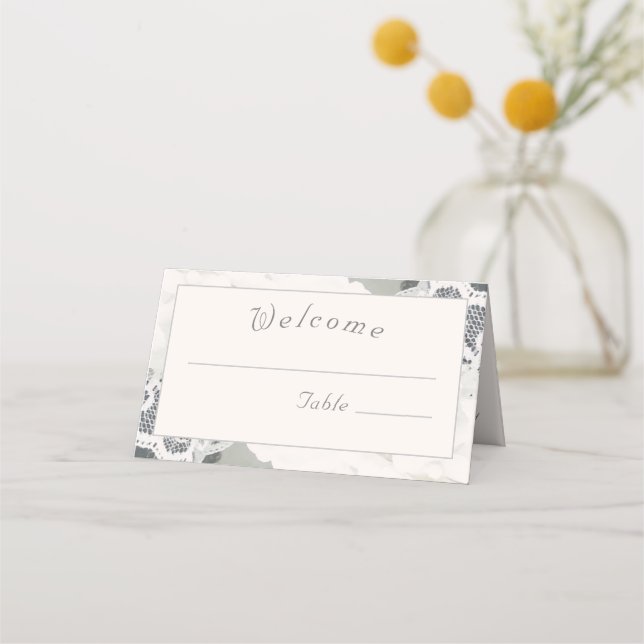 Champagne-Pink Lace Wedding Place Card (Front)