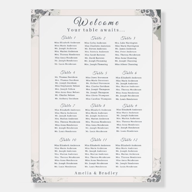 Champagne-Pink Lace Wedding Seating Chart Foam Board (Front)