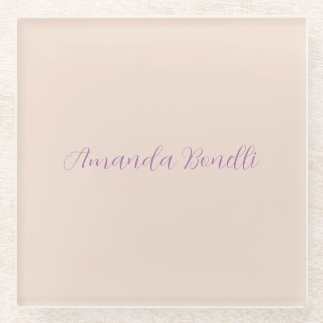 Champagne Pink Plain Simple Minimalist Modern Glass Coaster (Front)