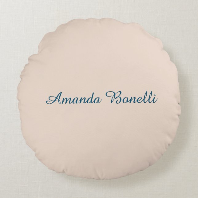 Champagne Pink Plain Simple Minimalist Modern Round Pillow (Front)