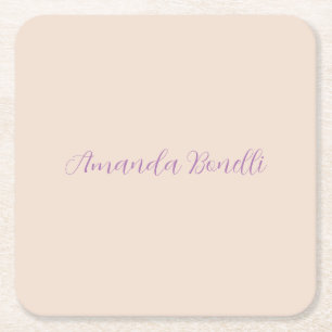 Champagne Pink Plain Simple Minimalist Modern Square Paper Coaster