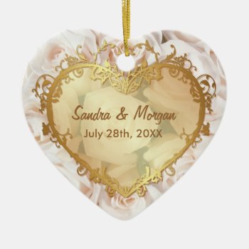 Champagne Pink Rose  Elegance 2 Sided Ceramic Ornament by SpiceTree_Weddings at Zazzle