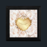 Champagne Pink Rose Elegance Keepsake Box<br><div class="desc">Subtle and elegant in white with gold edged damask or golden heart,  with a lovely profusion of champagne pink roses on the border. Customize items with your  wedding information.</div>