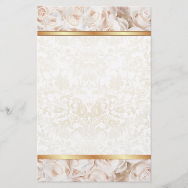Champagne Pink Rose Elegance Stationery (Front)