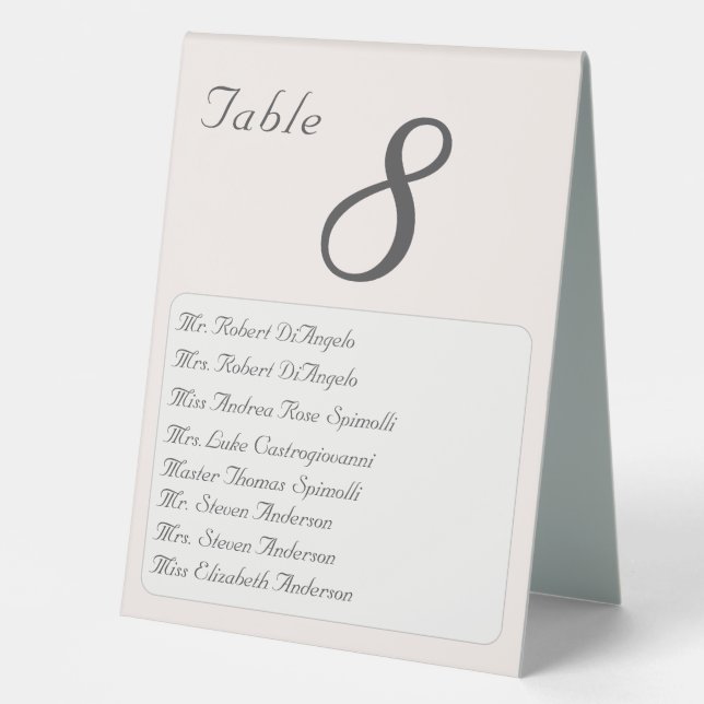 Champagne-Pink Wedding Table Number Tent (Front)