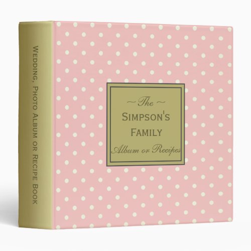 Champagne Pink  White Dots for Photo or Recipes 3 Ring Binder