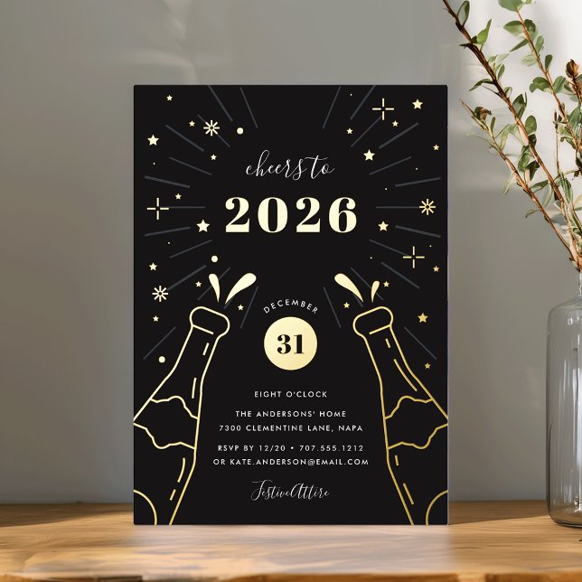 Champagne Pop | New Years Eve Party Foil Invitation (Creator Uploaded)