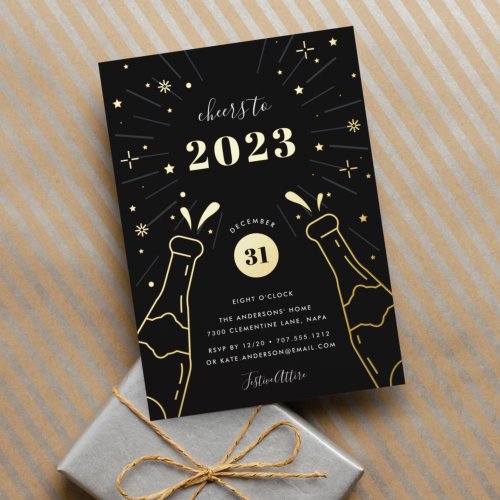 Champagne Pop  New Years Eve Party Foil Invitation