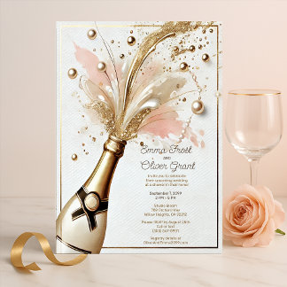 Champagne Pop Wedding Shower Blush and Gold Invitation