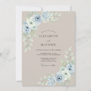 Champagne Powder Blue Petal Wedding Invitation