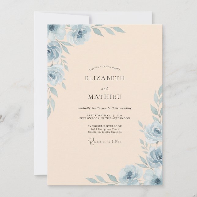 Champagne Powder Leaf Wedding Invitation (Front)