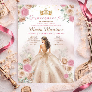 Champagne Princess Dress Dusty Rose Quinceañera Invitation