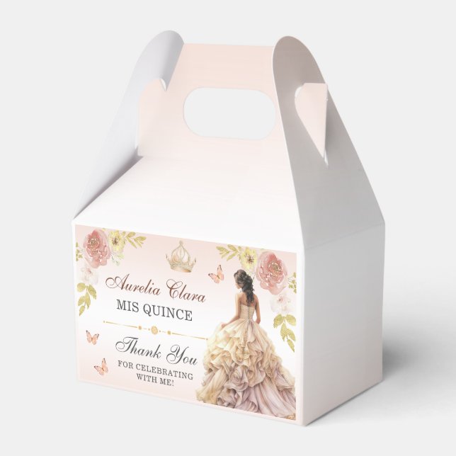 Champagne Princess Dress Quinceañera Birthday Favor Boxes (Front Side)