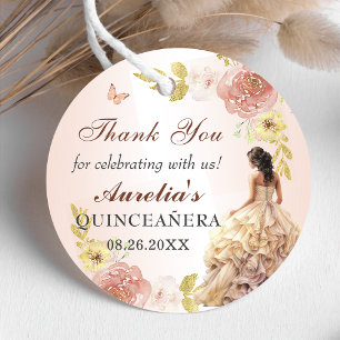 Champagne Princess Dress Quinceañera Birthday Favor Tags