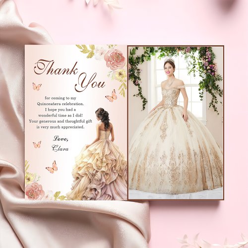 Champagne Princess Dress Quinceaera Birthday Thank You Card