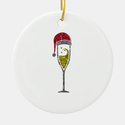 Champagne Prosecco sparkling Christmas Winter Ceramic Ornament