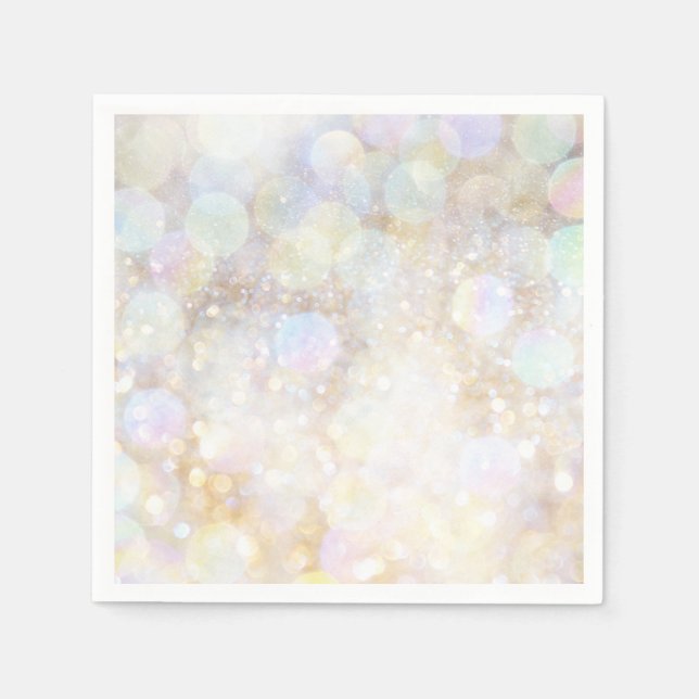 Champagne Rainbow Bokeh Glitter Glam Party Napkins (Front)
